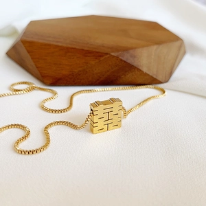 Ethnic style double happiness necklace in gold finish with 3D pendant on box chain