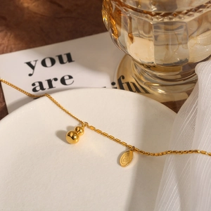 18k gold plated stainless steel gourd necklace with lucky charm pendant for women