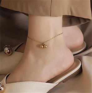 Bracelet De Cheville Minimaliste Acier Titane Plaqué Or 18K Double Perles Chaîne À Lèvres Bijoux De Pied Pour Femmes Ajustable