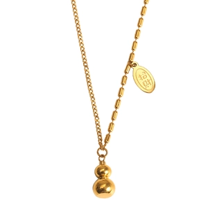 18k gold plated stainless steel lucky gourd necklace with asymmetric chain design