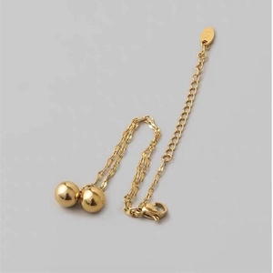 Bracelet de cheville double rang en acier titane 18K avec perles et fermoir mousqueton