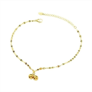 Bracelet de cheville minimaliste en titane doré 18K avec doubles perles et fermoir mousqueton