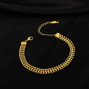 Bracelet plaqué or 18 carats avec chaîne blé double rang et fermoir mousqueton réglable