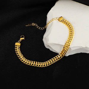 Bracelet rétro en or 18K tressé avec chaîne à chevrons plate et fermoir mousqueton ajustable