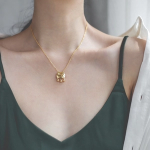 Elegant gold long-life lock necklace for women featuring traditional Chinese Ruyi pendant