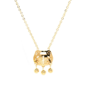 Golden Long-life Lock necklace with hollow Fu character and small bell charms