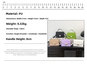 Detailed size specifications for croc-patterned shoulder bags with strap and handle measurements