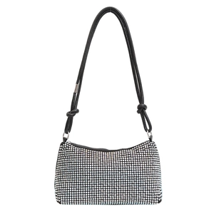 Sparkling black rhinestone baguette bag with colorful crystals and knotted shoulder strap