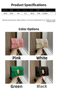 Quilted crossbody bag dimensions showing 18.5cm width and four color options in PU leather