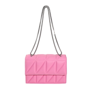 Pink geometric quilted crossbody chain bag with stylish silver metal shoulder strap