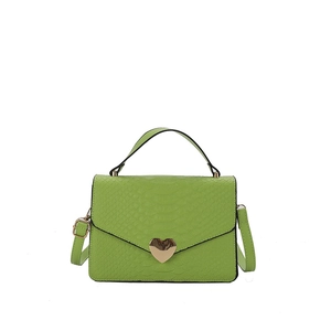 Green crocodile pattern small crossbody bag with gold heart lock and top handle