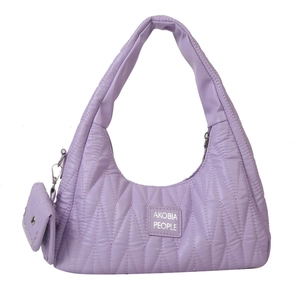 Sac bandoulière matelassé lilas avec pochette ronde amovible et texture plissée