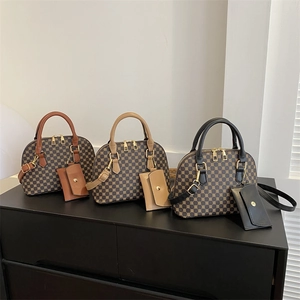 Set Borsa a Conchiglia Vintage da Donna in Pelle PU con Stampa Monogramma Geometrica Borsa a Mano con Pochette Regolabile