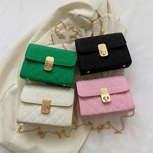 Women's Quilted Chain Shoulder Bag PU Leather Small Square Crossbody Bag With Mini Pouch Fashion Casual Handbag For Ladies