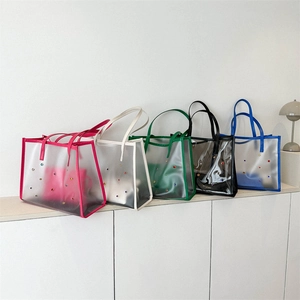 Waterproof jelly PVC tote bags with colorful rhinestone studs and inner pouches