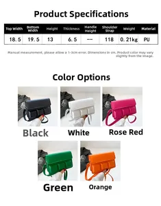 Size chart and color selection for square quilted faux leather crossbody handbag