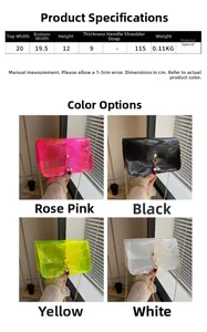 Tableau des tailles et dimensions détaillées pour le sac bandoulière en PVC Jelly
