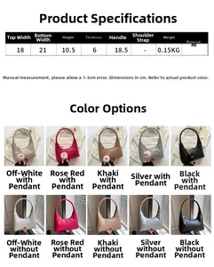 Detailed size chart for the PU leather shoulder bag with dimensions and five color options