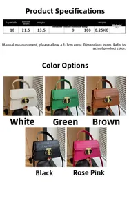 Size chart and color guide for the crocodile pattern crossbody bag with PU material specs