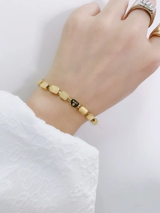 Stainless Steel Snake Chain Bracelet For Women Gold Plated Geometric Square Beads Love Engraved Minimalist Jewelry