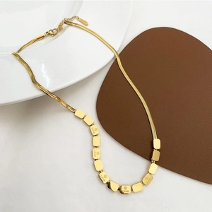 18K gold-plated snake chain necklace with square LOVE pendants and lobster clasp