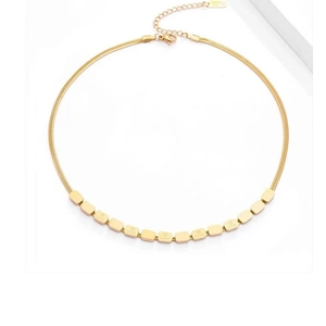 18K gold plated titanium steel snake chain necklace with LOVE square charms and lobster clasp