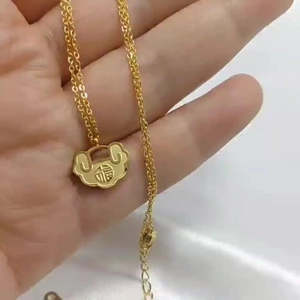 Golden Ruyi lock necklace with Fu character pendant in traditional Chinese style
