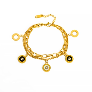 Gold double-layered titanium steel bracelet with white shell Roman numeral pendants
