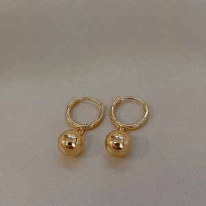 Minimalist 18K gold stainless steel hoop earrings with polished metal bead pendants