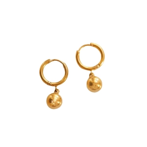 Minimalist gold hoop earrings with solid metal beads and polished mirror finish for women