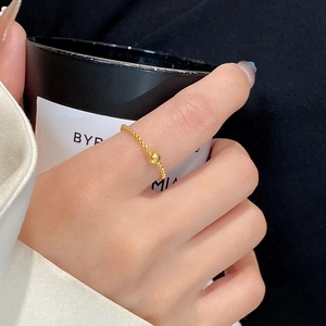 Minimalist Chain Ring With Gold Bead Stainless Steel Titanium Fashion Jewelry For Women Elegant Simple Style