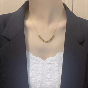 Minimalist 18K gold plated snake chain necklace with small round beads for women