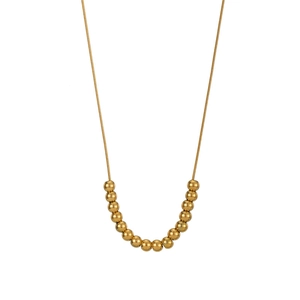 Minimalist 18K gold snake chain necklace with thirteen polished metal beads pendant