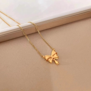 Collier Pendentif Nœud Papillon Goutte D'eau Acier Inoxydable Plaqué Or Minimaliste Élégant Pour Femmes