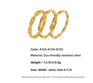 Detail view of gold stainless steel stackable chain ring set with weight and size parameters