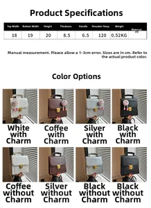 Detailed size chart and multi-color specifications for the mini PU leather backpack