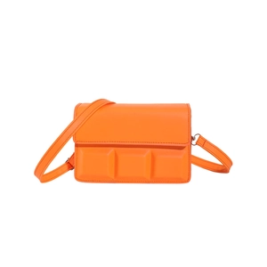 Fashionable bright orange crossbody bag with modern checkered 3D block design in matte leather