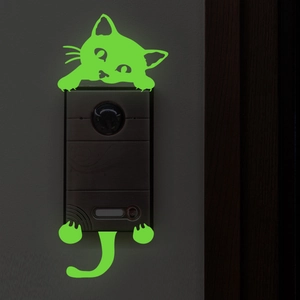 Glow-in-the-dark luminous cat wall stickers for bedroom light switches and doorbells