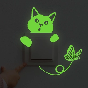 Glow-in-the-dark luminous cat and butterfly wall stickers for light switch decoration