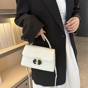 Elegant white crocodile embossed leather handbag with metal buckle for office women