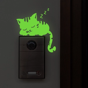 Luminous sleeping cat wall sticker glowing in dark environment for light switch decor