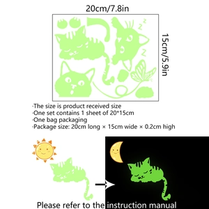 Luminous cat and butterfly wall stickers with glowing stars for bedroom switch decoration