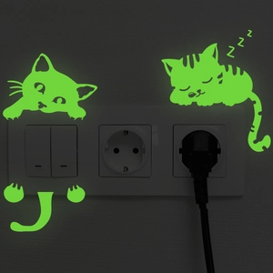 Glow In The Dark Cat Wall Stickers Luminous Switch Decals Fluorescent PVC Cartoon Animal Removable Home Decor For Bedroom