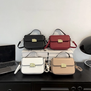 Vintage Women PU Leather Shoulder Bag Golden Lock Small Square Handbag Crossbody Commute Party Bag For Ladies