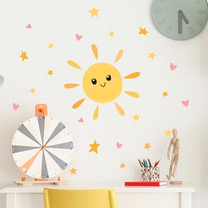 Cartoon Smiling Sun Stars Hearts Wall Stickers PVC Self Adhesive DIY Decals For Kids Nursery Room Bedroom Decor