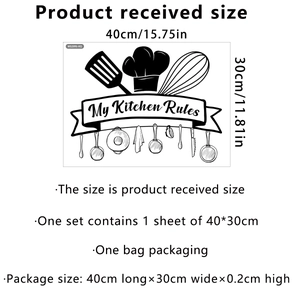 Detail view of My Kitchen Rules wall sticker with size 40x30cm and kitchen tool icons