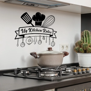 My Kitchen Rules wall sticker with chef hat and utensils for kitchen decor