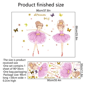 Ballerina wall stickers with dancing girls and butterflies for living room decoration