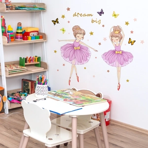 Ballet Girl Wall Stickers With Stars Butterflies Dream Big Art Quotes For Kids Room Bedroom Nursery Decor PVC Wall Decals