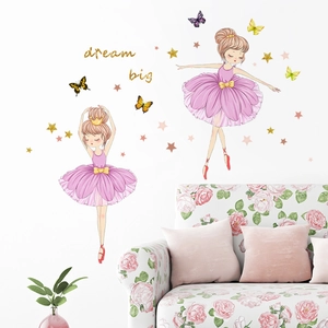 Ballerina wall decals with pink butterflies and Dream Big text for girl's bedroom decor